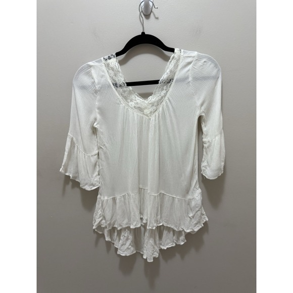Abercrombie Kids Girl XL 16 White Lace Trim Peasant Boho Top Bell Sleeve Viscose - Picture 1 of 9